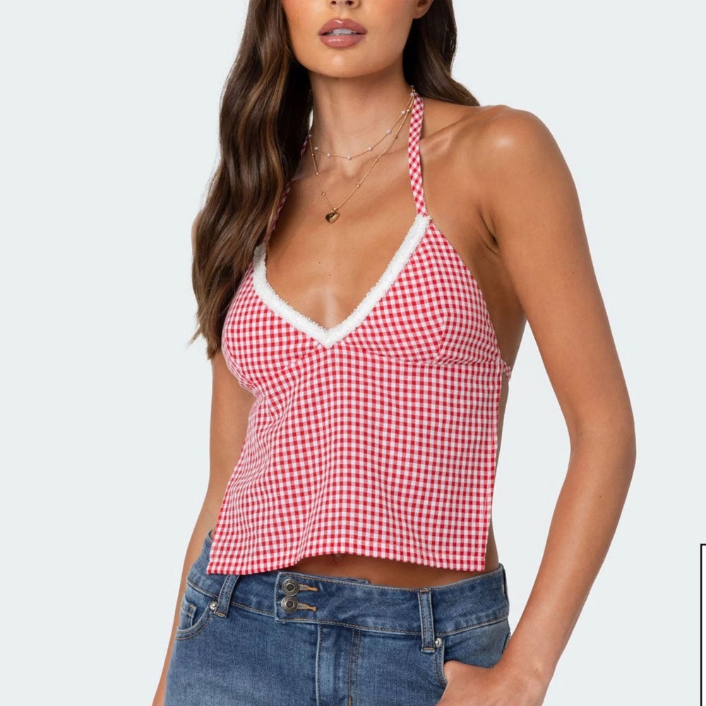 Edikted Charmaine Open Back Gingham Top